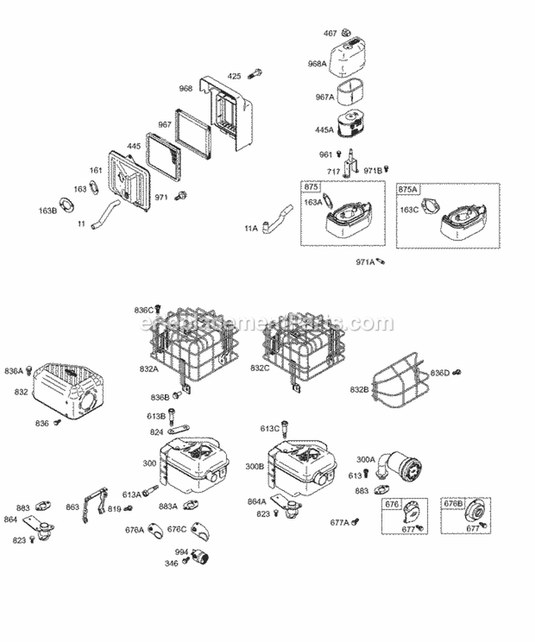 Air Cleaner Muffler Diagram and Parts List for  Briggs and Stratton Engine